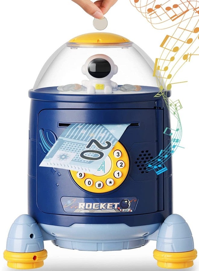 EXOMOON حصالة إكسومون الصاروخية للأطفال - حصالة نقود إلكترونية ذاتية التدوير لحفظ النقود الورقية، حصالة عملات معدنية بكلمة مرور، أفضل هدية للأطفال، حصالة آمنة - Image 1